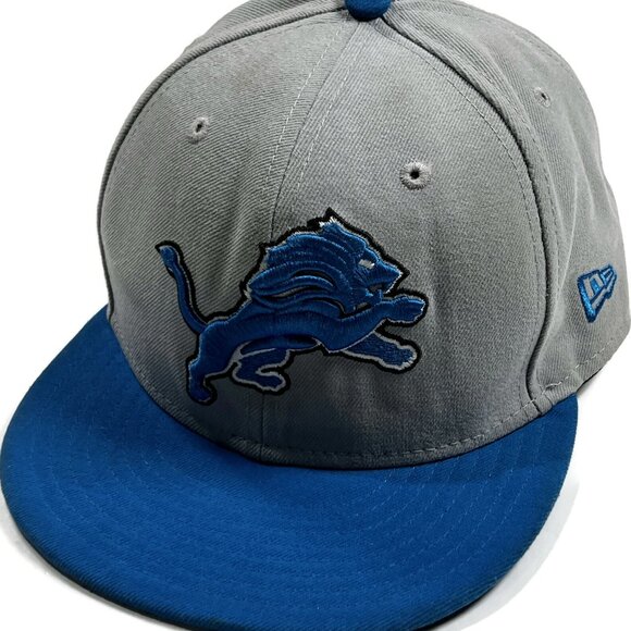 New Era Detroit Lions 59Fifty Fitted Hat Sz 7 Gray Blue Cap NFL Football Men - Picture 5 of 13
